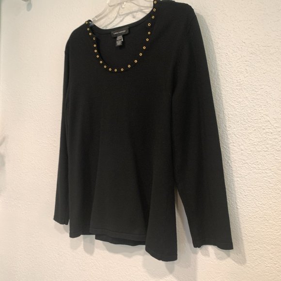 Cable & Gauge Black Pullover Sweater Gold Tone Metal Grommet Neckline Size Large - Picture 5 of 6